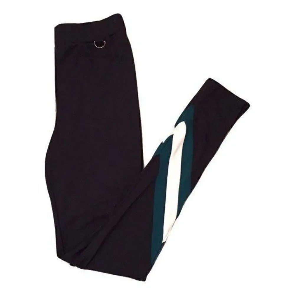 Project 28 NYC Black Chevron Varsity Full Length High Rise Leggings Large New
